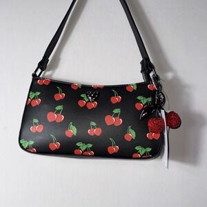 BETSEY JOHNSON Women's Shoulder Bag With Cherries Red Crystal Cherry Charm NWT